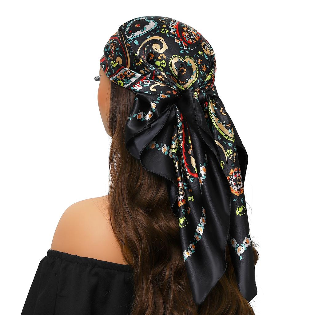 Head Scarf Women Luxury Brand Square 90*90cm Silk Foulard Satin Bandana Cheveux Soft Neckerchief Hijab Hair Scarves For Ladies