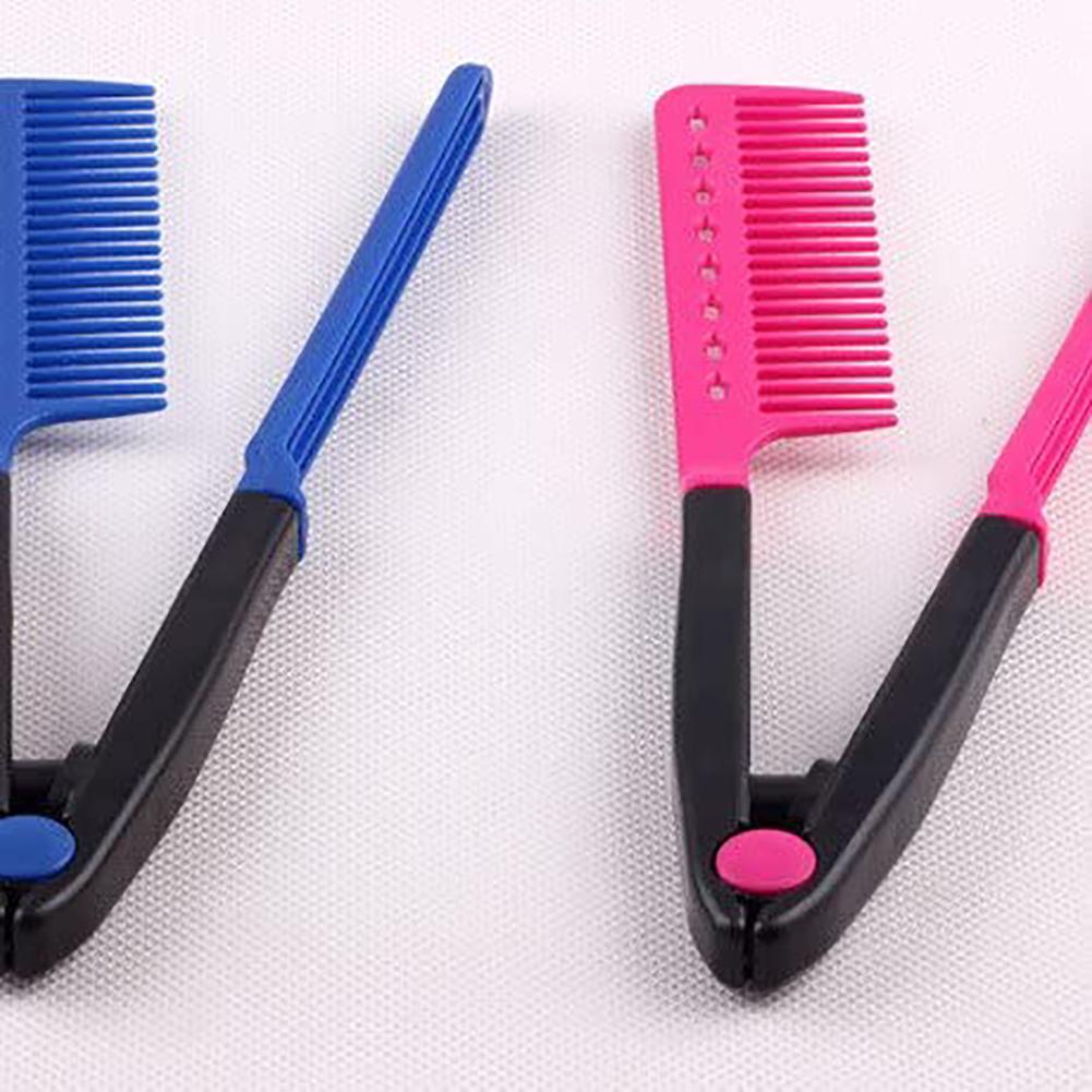 Hair Straighten Comb Haircut Anti static V Shape Comb Clip Clamp Hairdressing Styling Rose Red