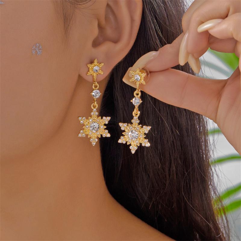 New Elegant Shiny Rhinestone Snowflake Drop Earring for Women Shiny Crystal Zircon Flower Dangle Earring Christmas Party Jewelry