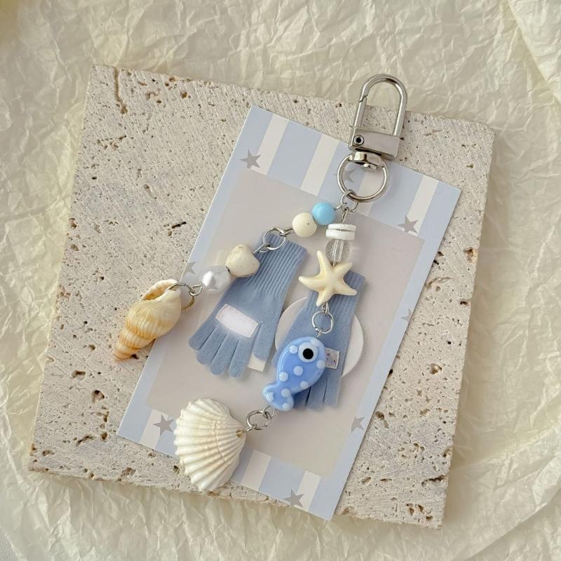 Versatile Shell Keychain Star Shells Pearls Charm Pendant Phone Strap Keychain for Backpack and Car Keys Decoration