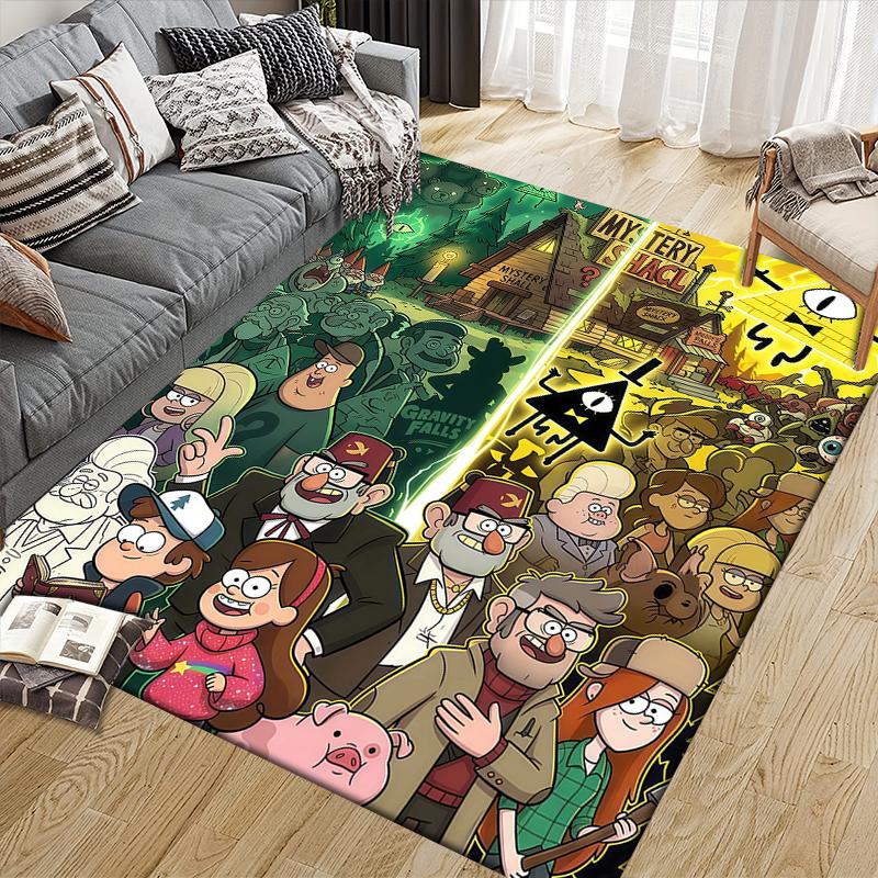 Gravity Falls Home Sofa Decoration for Living Room & Bedroom, Non‑Slip Play Flannel Floor Mat for Game Room