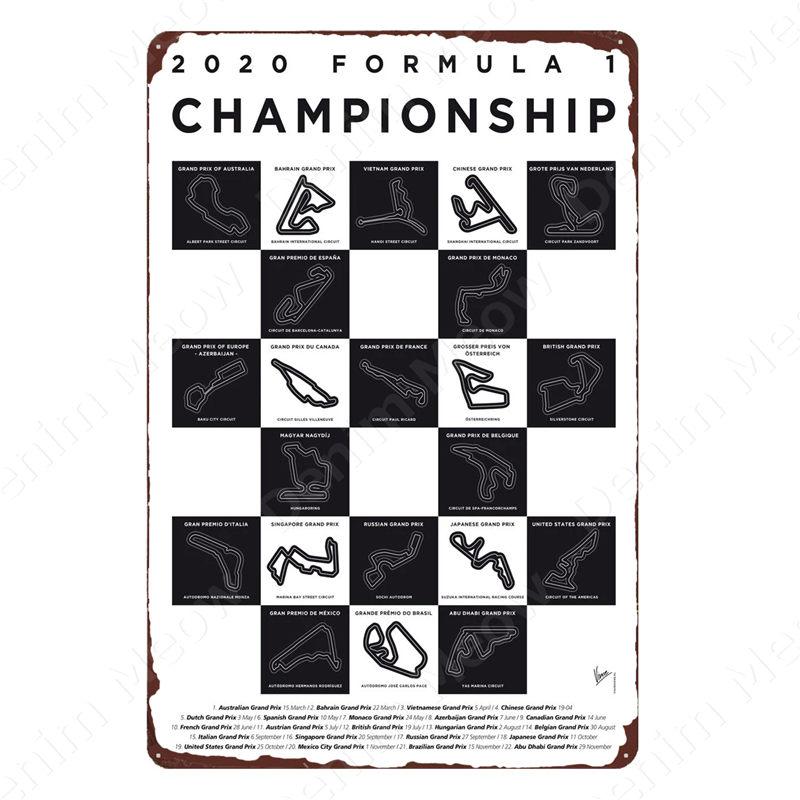 Vintage F1 Championship Metal Tin Sign, Racing Track Poster, Bar Cafe Club Wall Decoration, Grand Prix Circuit Iron Plaque,ZSS84