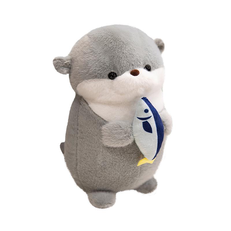 30cm Otter Plush Toy Soft Holding Fish Otter Doll Pillow Creative Otter Stuffed Animal Toy Birthday Gift For Kid Room Decor