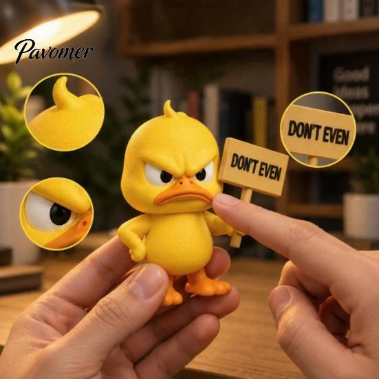 Quirky Office Decorations Angry Duck Figurine Collection, Funny Yellow Desktop Ornament, Cute Grumpy Small Plastic Statues Statue for Home Car