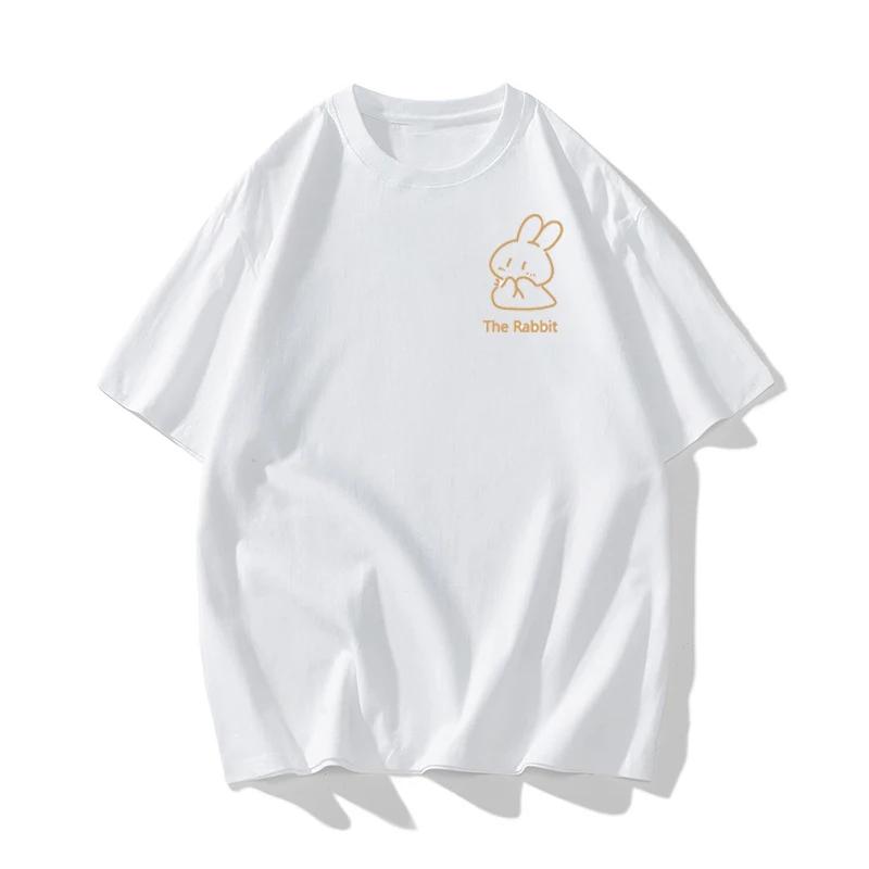Korean Street Style Cotton Couple Valentines Tshirt Cartoon Cute Rabbit Carrots Print Unisex Women Top Streetwear Kawaii Clothes