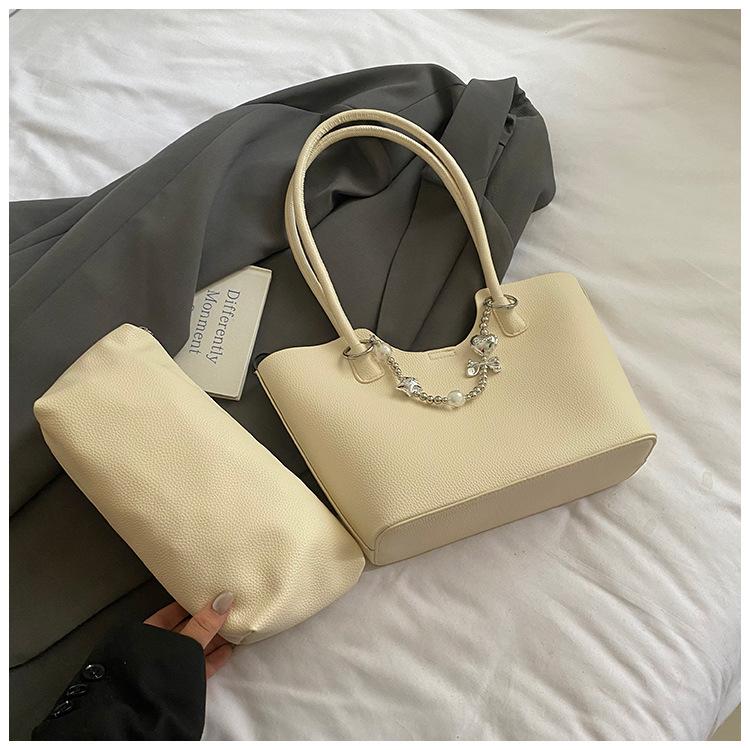2025 Spring and Summer New Girls Fashion Handbag Foreign Style Simple Solid Color Shoulder Bag Women's Bag Large Capacity Tote Bag