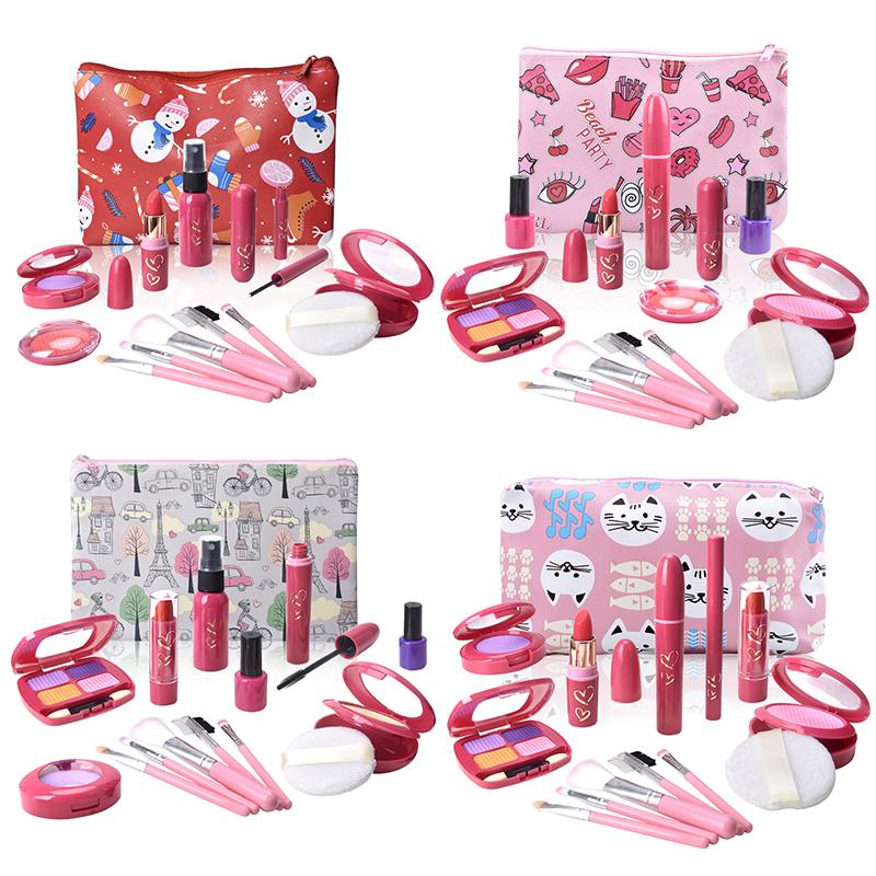 Pretend Play Makeup Toys For Girls Fake Make Up Kits Bag Toddler Cosmetics Lipstick Eyelash Brush Beauty Toy Girl Birthday Gifts