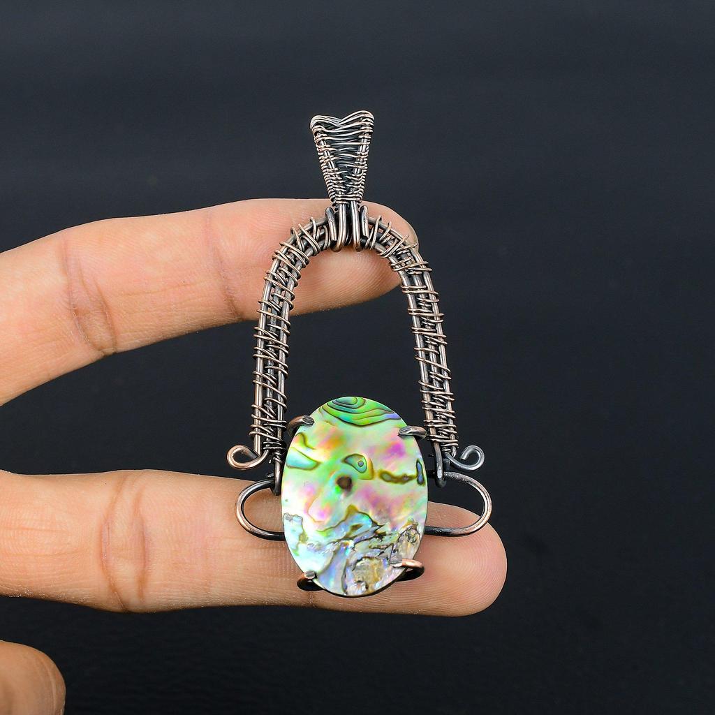 Abalone Shell 999 Copper Wire Wrapped Pendant, Handmade Gemstone Pendant Jewelry, Gifts For Wife Brand New Pendant