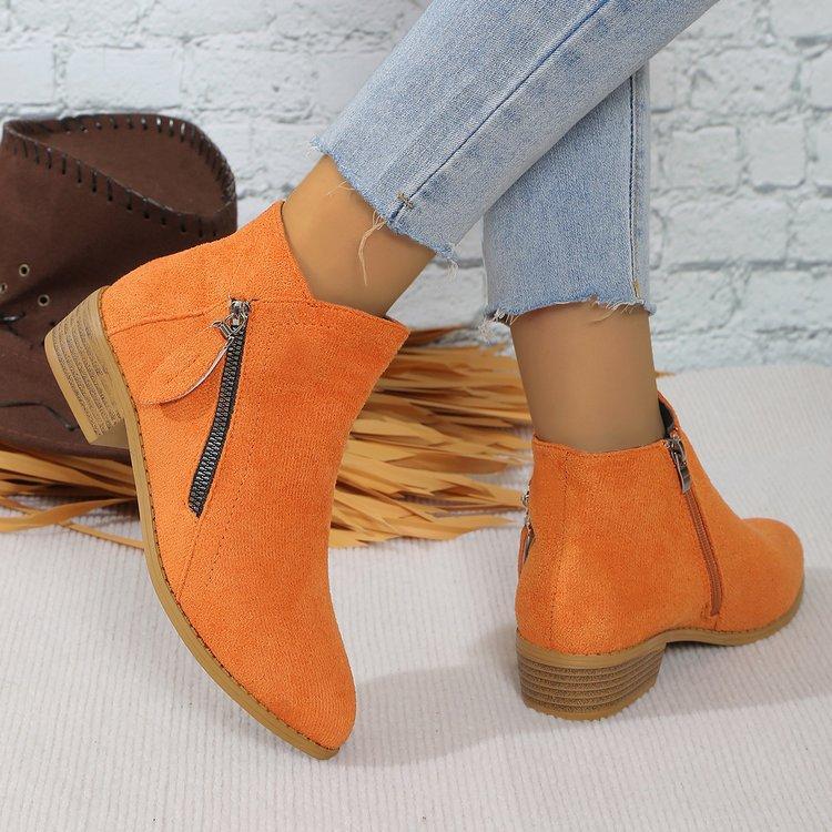 New Women's Wide Width Platform Martin Boots Solid Color Pointed Toe Side Zipper Ankle Boots Chunky Sole