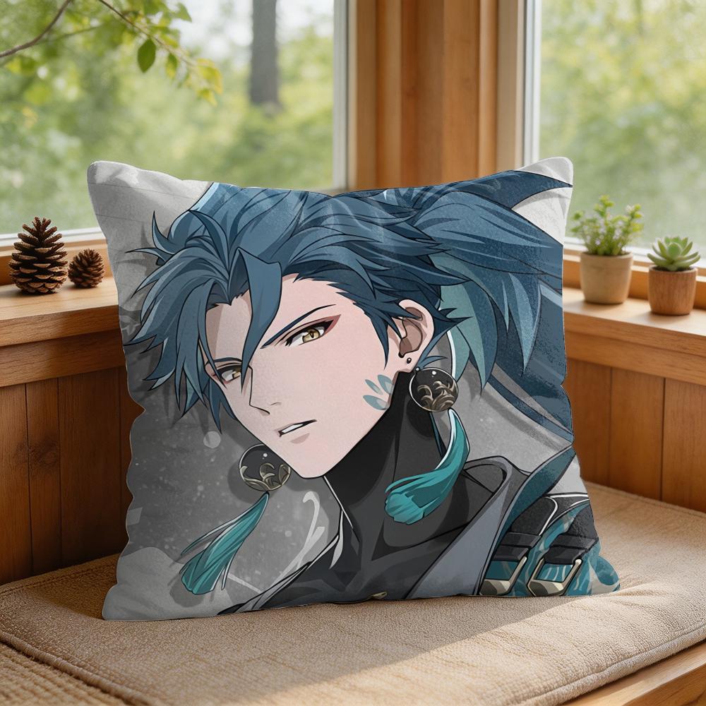 Ji Yan Wuthering Waves Cute Cushion Cover Square Short Plush Pillow Case Living Room Sofa Home Decor Funda X