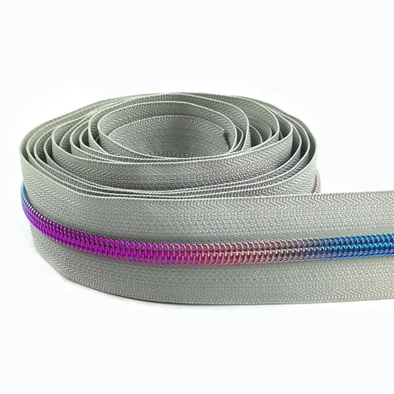 1/2/3/4/5M Meetee 5# Nylon Zipper Tapes Decor Rainbow Teeth Zips for Pocket Handbag DIY Coat Zip Repair Kit Sewing Accessories
