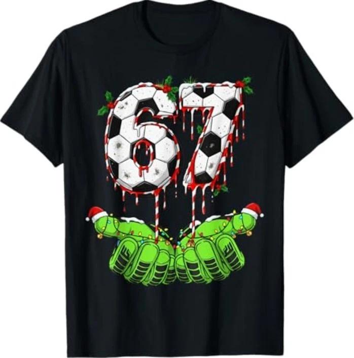 Soccer 67 Six Seven Funny Gen Alpha Meme Drip Christmas T-Shirt S