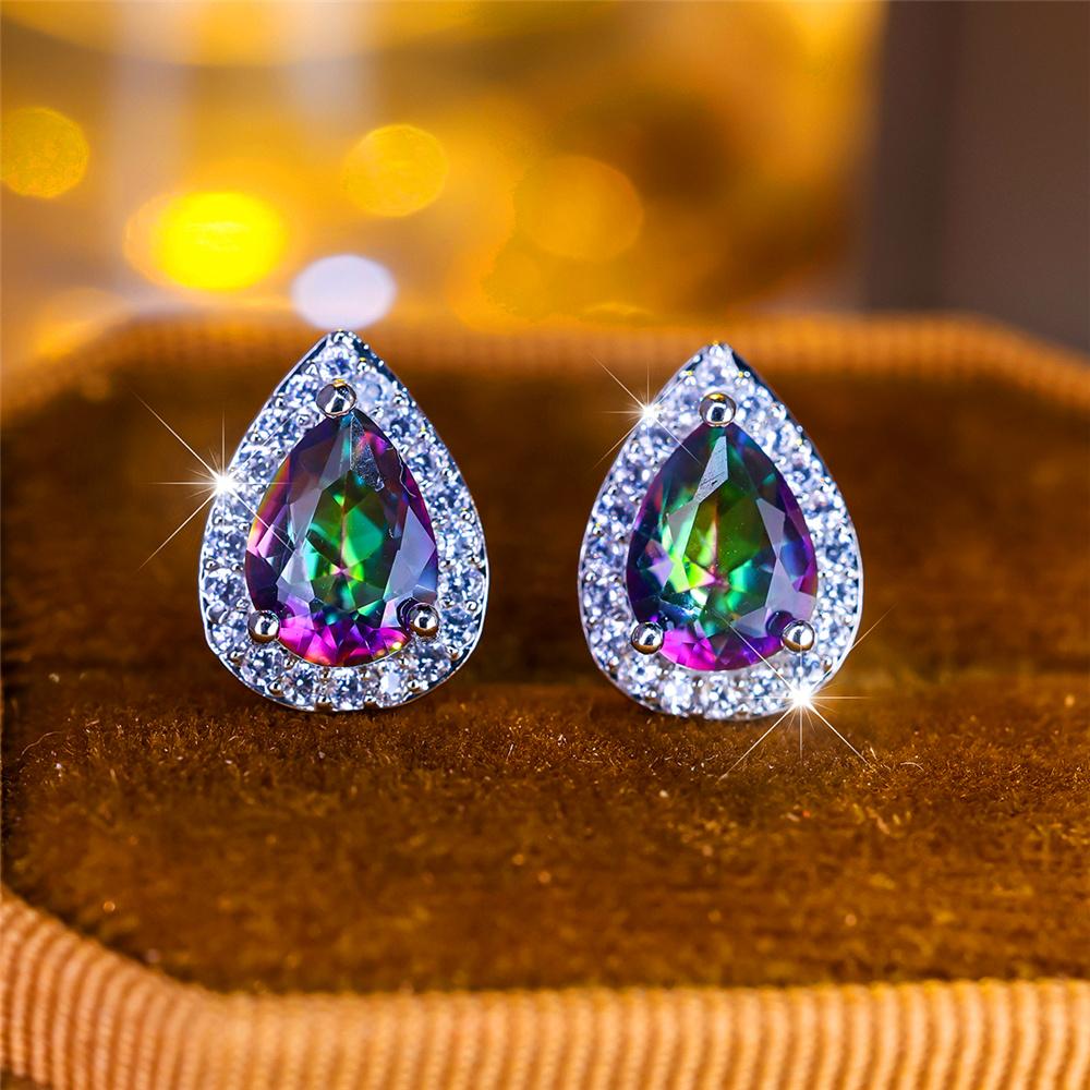 

Boho Female Crystal Green Blue Stone Small Silver Color Stud Earrings Vintage Party Wedding Jewelry For Women