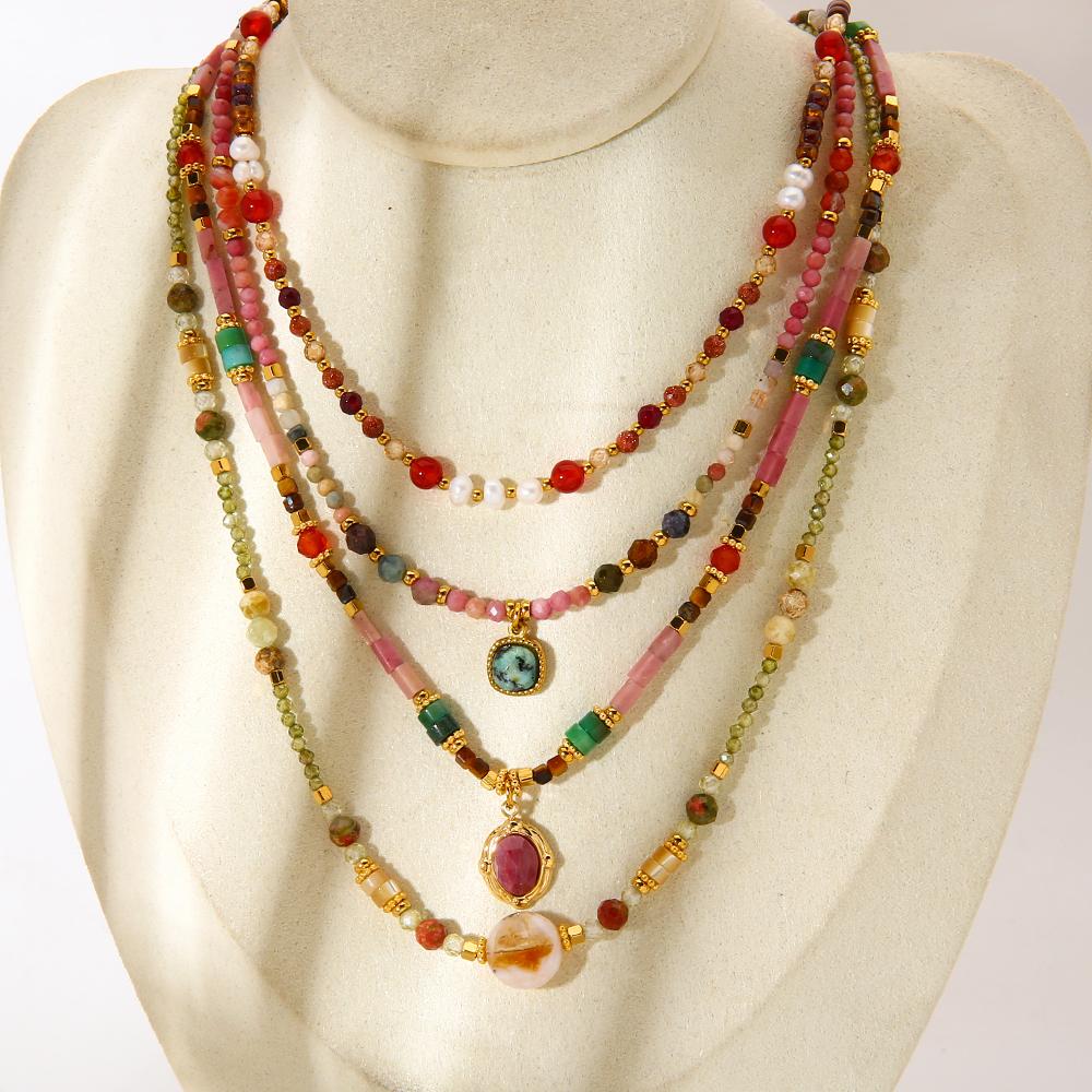 Delicate Jewelry Stainless Steel Mix Color Beads Natural Stones Charms Beaded Bracelet Necklace for Party