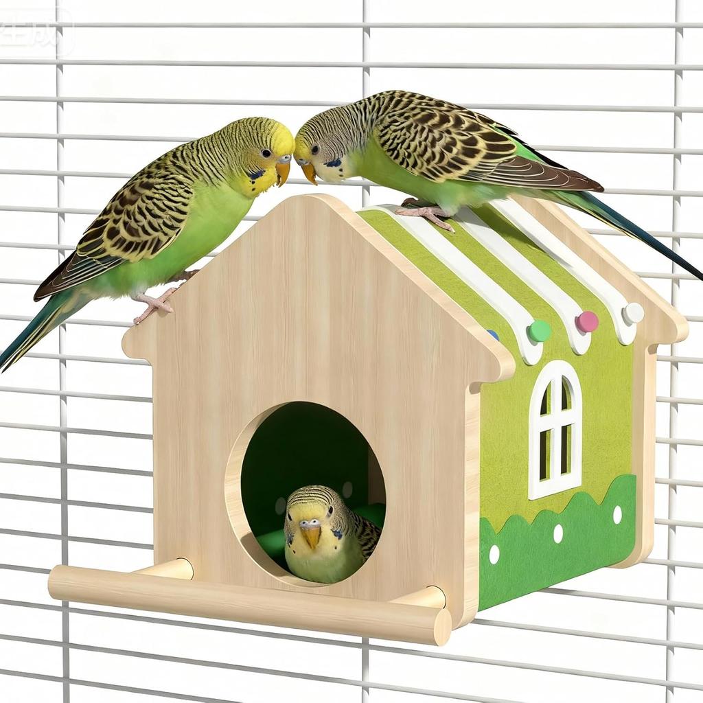 Dual-Season Bird Nest House,Parrot House Tent Perch Hideaway Sleeping Bed Detachable Wooden Hanging Hammock for Parakeet Canaries Budgies Lovebirds