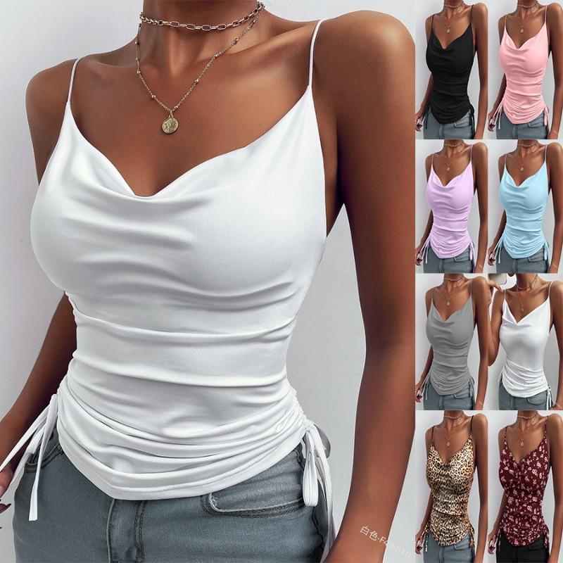 Damen Neckholder-Trägertop mit seitlichem Tunnelzug und Raffung, figurbetont, lässig, Sommer-Camisole, in mehreren Farben erhältlich