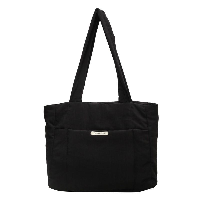 Minimalist Nylon Canvas Tote With Inner Zipper Storage For Casual Office Use