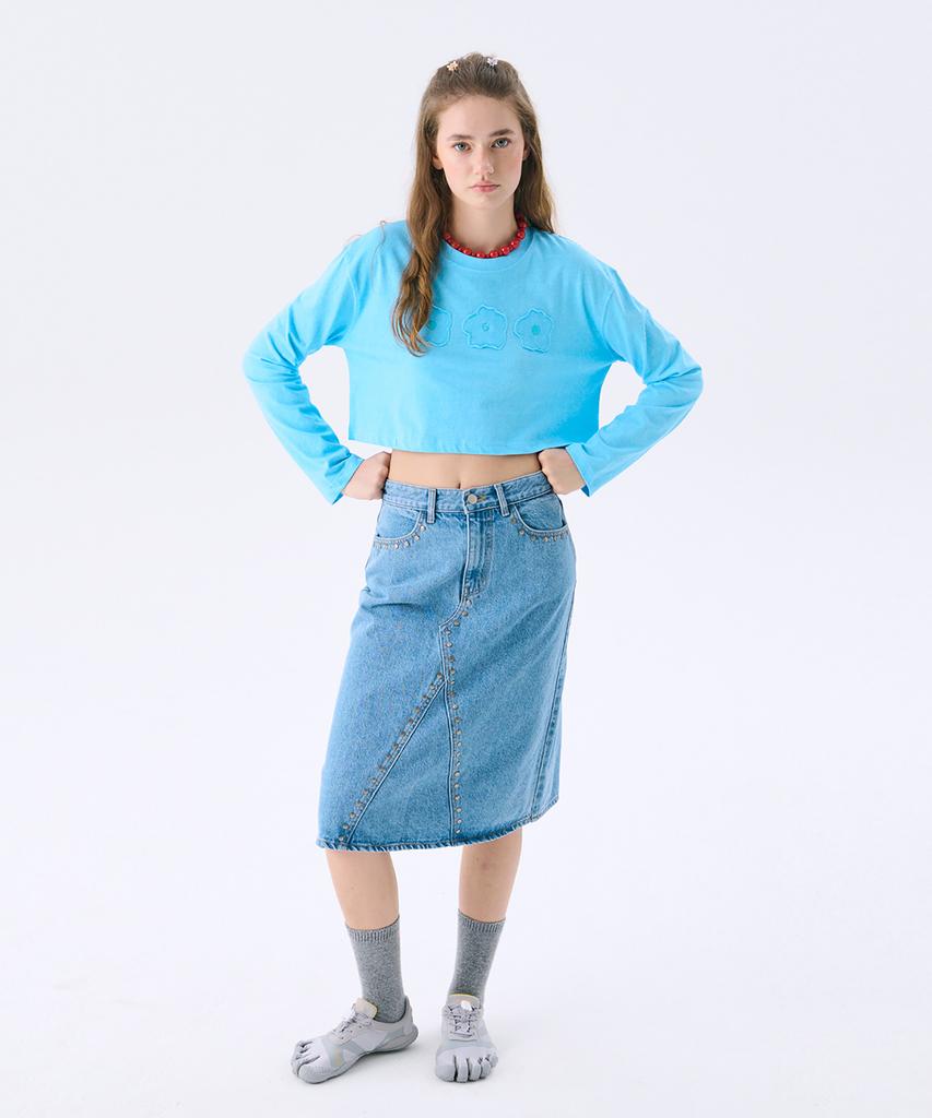 JUNEJUNE SPACE Flower Applique Crop T_Sky