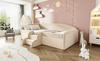 Cama Estofada Cama Infantil 90*190cm, Cama Multifuncional, Com Degraus e Grades de Proteção, Tecido de Veludo Amigo da Pele, sem Colchão Bege