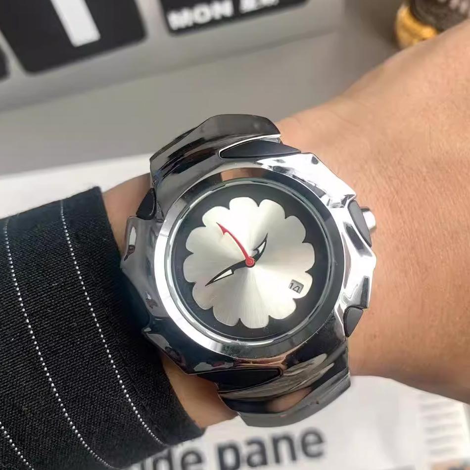 Unique Irregular Case Men's Quartz Watch Flower Dial Design Alloy Strap Wristwatch Y2K Futuristic Alien Case Black Watch
