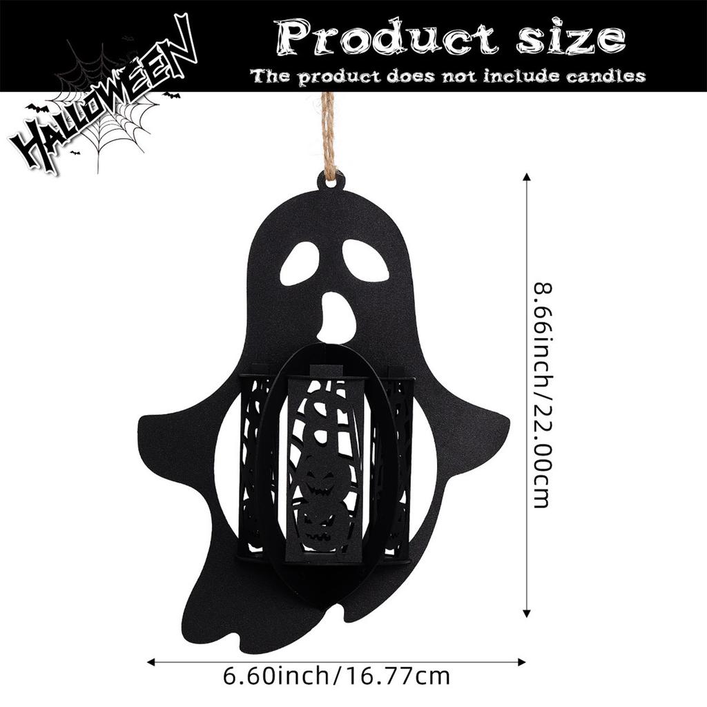 Halloween Metal Hollow Ghost Pumpkin Lantern Candle Holder Party Decor Hanging Lantern for Indoor Outdoor Display