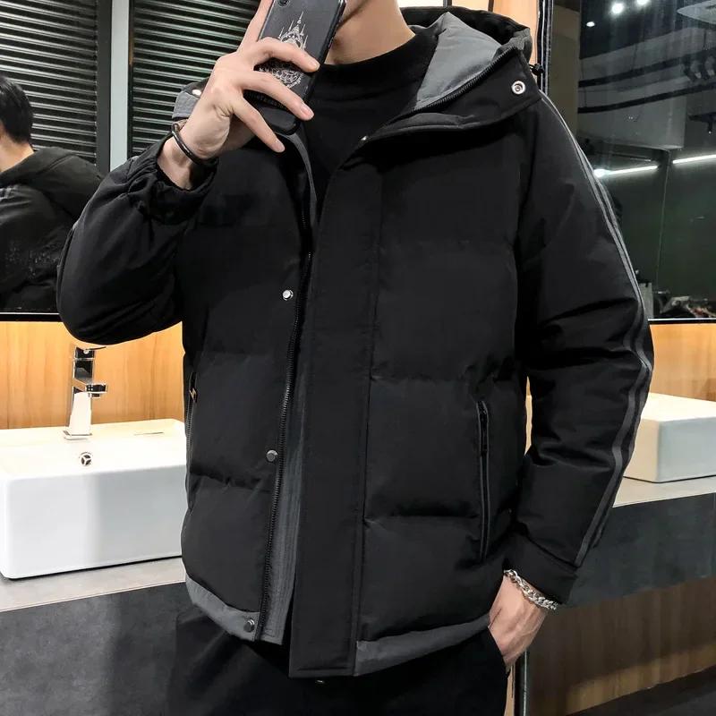 Korean and Japanese Men's Winter Trendy Youth Two-strip Bread Jacket, Leisure Hooded Warm Cotton-padded Jacket.