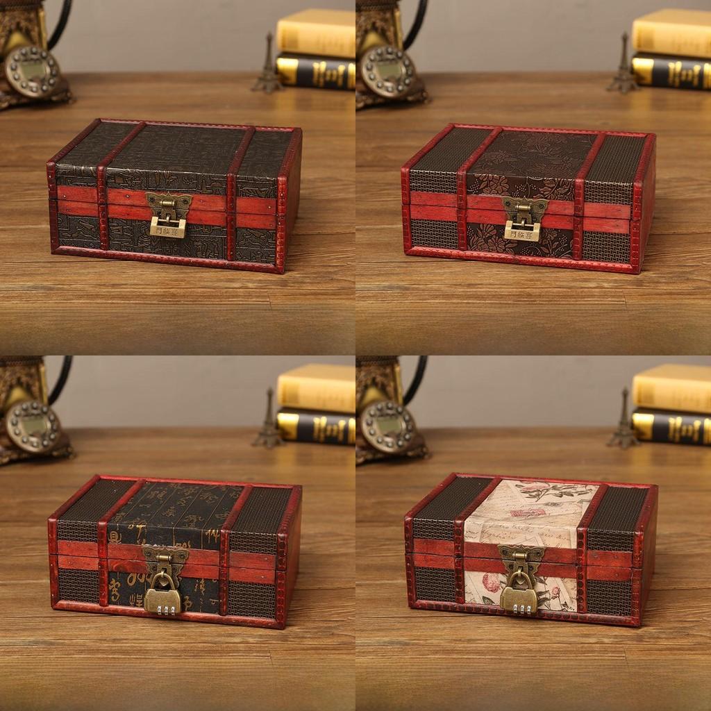 Vintage Wooden Storage Box With Lock For Jewelry Cosmetics Home Office Decor