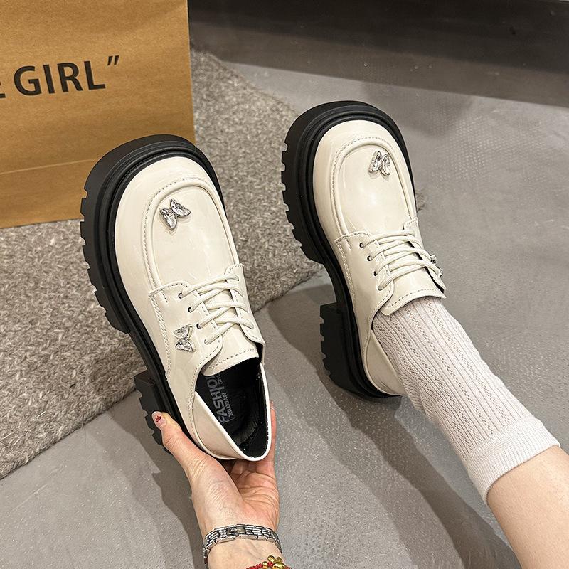 Lace-up platform white loafers women's 2025 new spring breathable butterfly versatile single shoes small leather shoes comfortable