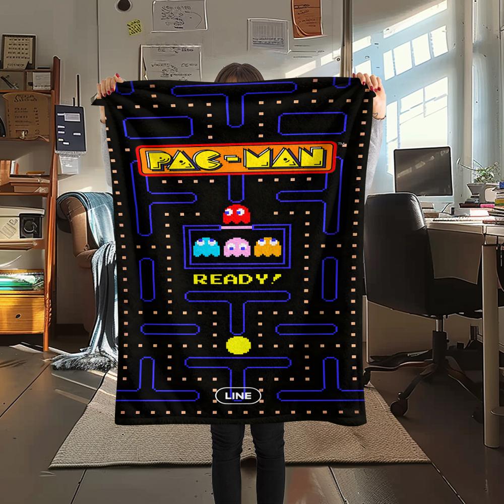 1 st Pac-Man-tryckt flanellfilt, hög kvalitet för alla årstider, heminredning, värme och komfort, perfekt som julklapp