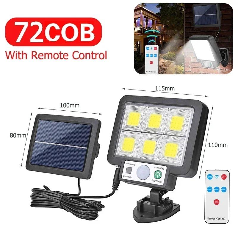 

Солнечные светодиодные фонари для улицы, водонепроницаемые, с датчиком движения, 3 режима, 72/108/117COB, солнечный прожектор, настенный светильник, уличный, для сада, крыльца, гаража 72COB