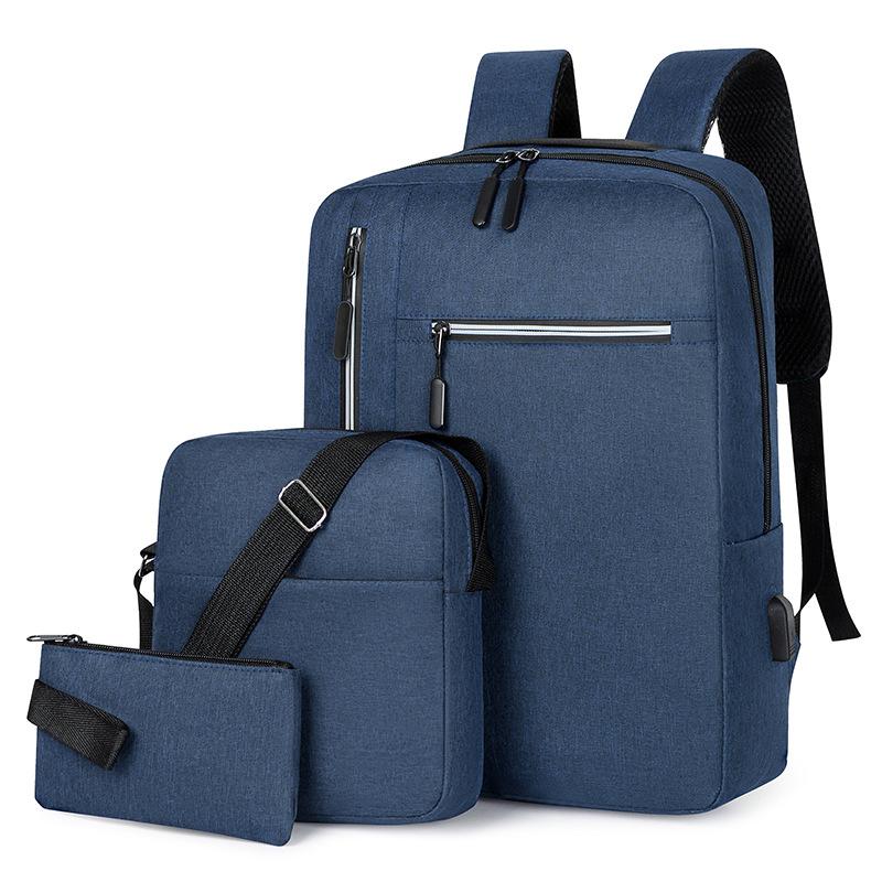 Business men's backpack three-piece simple solid color outdoor leisure backpack junior high school student schoolbag fashion