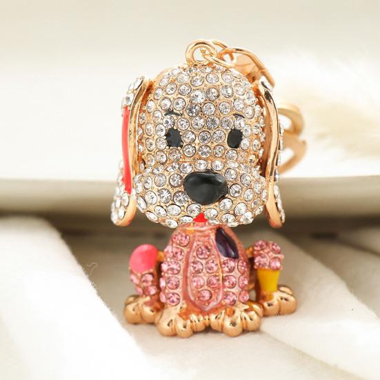 Yousheng Cartoon Dog Shape Car Keychain Colorful Rhinestones Inlaid Keyring Bag Souvenir Charm Fashion Accessories