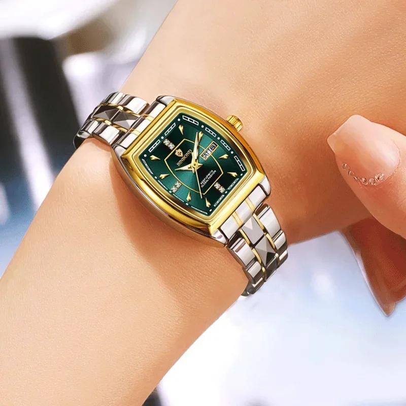New BINBOND Luxury Quartz Womens Watch Ellipse Diamond Dial Stainless Steel Band Waterproof Luminous Top Brand Women Wristwatch