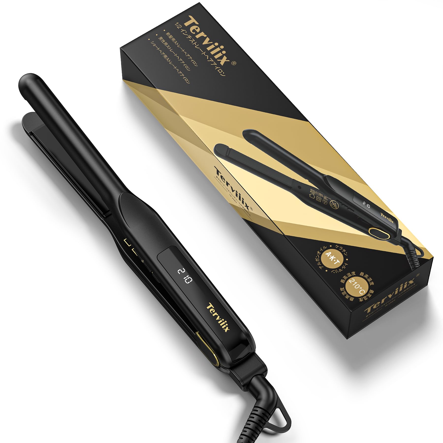 Ferro reto Terviiix 15mm Ferro de cabelo Ferro de cabelo para franjas Cachos lisos 10 segundos Aquecimento rápido Mini ferro de cabelo portátil 10 configurações de temperatura