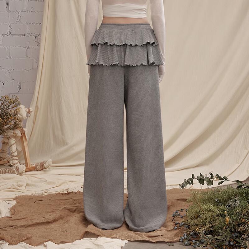 UNIFREE Plush Lined Skirt-Trim Wide-Leg Pants