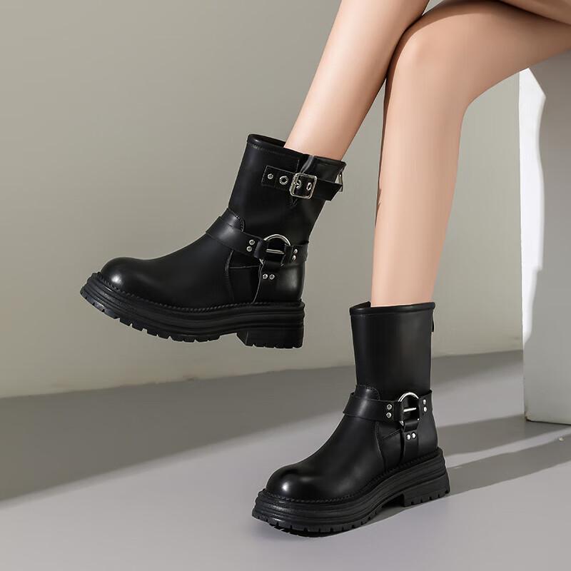 Daphne Women s Lightweight Metal-Accent Round-Toe Boots 36 чёрный