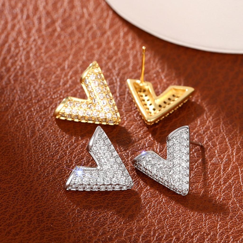 V Shape Stud Earrings for Women Sparkly Pave Set Geometric Earrings Minimalist Daily Fashion Jewelry