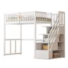 Letto a soppalco 90x200 con scala di sicurezza e contenitore, struttura del letto in legno massello di pino per bambini e adolescenti, bianco
