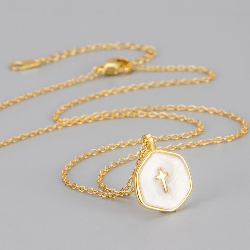 Punk Geometric Irregular Enamel Pendant Necklace for Women Simple Cross Chain Necklace Casual Party Jewelry Accessories Gifts белый