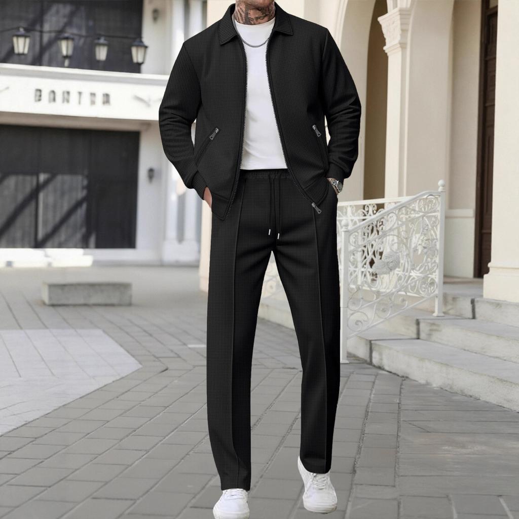 Spring and Autumn New Men's Waffle Drawstring Sports and Casual Pants Suit