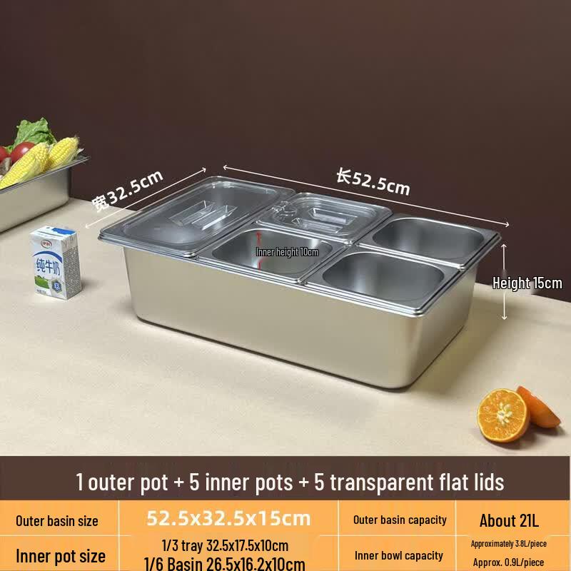 Stainless Steel Multi-Compartment Food Display Tray with Lid