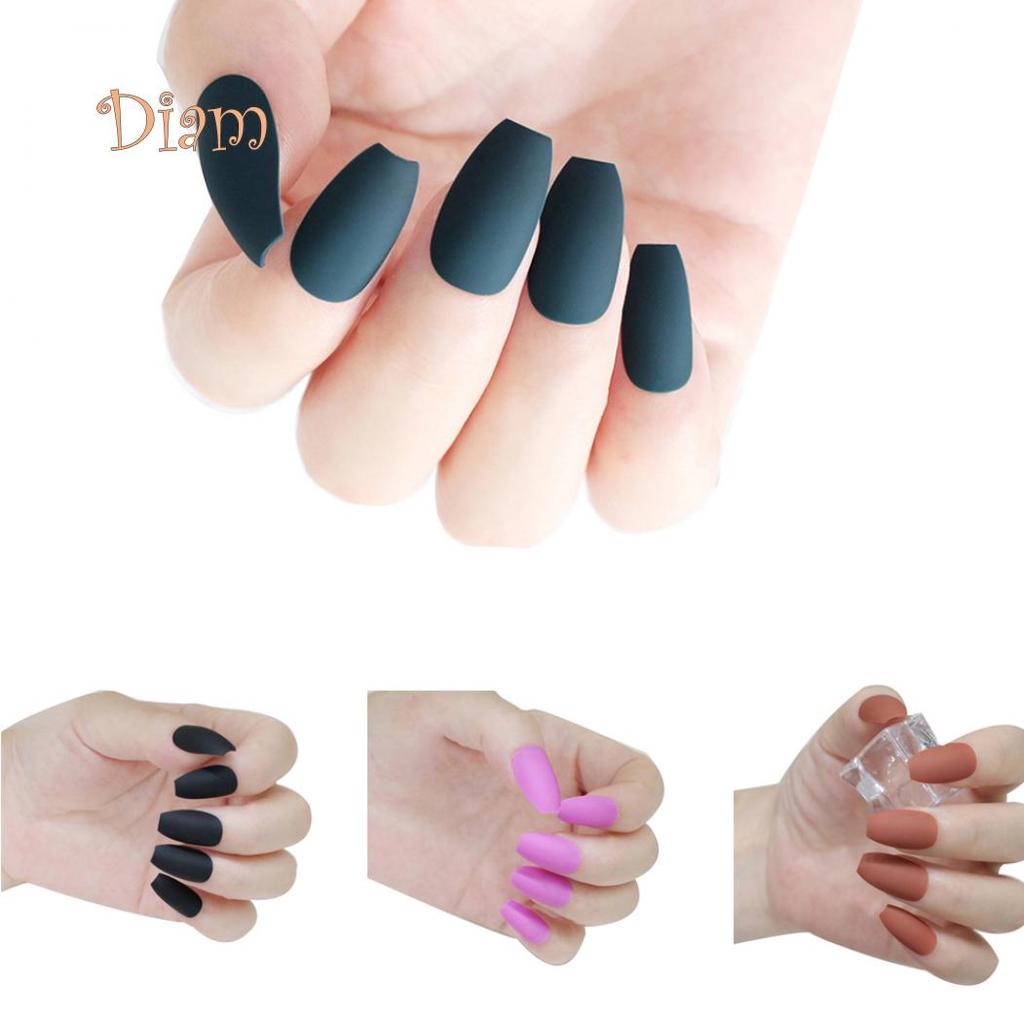 Fetong 24Pcs Coffin False Nails Tip Art Decoration Full Cover Matte Fingernail Stickers