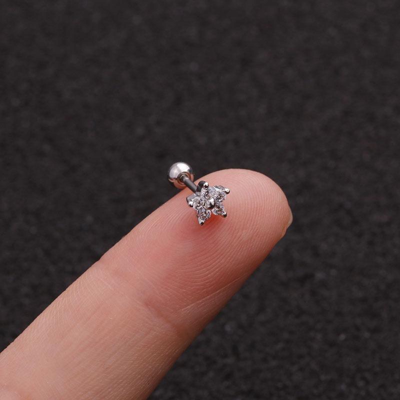 1Pc Explosive Jewelry Stainless Steel Thin Rod Screw Earrings Zircon Cartilage Earrings European And American Ear Piercing