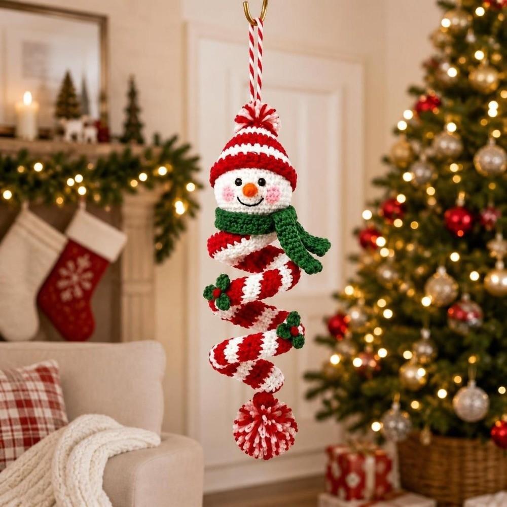 Beginner Friendly Christmas Crochet DIY Kit Hanging Hademade Snowman Spiral Ornament Yarn Project Making Kit