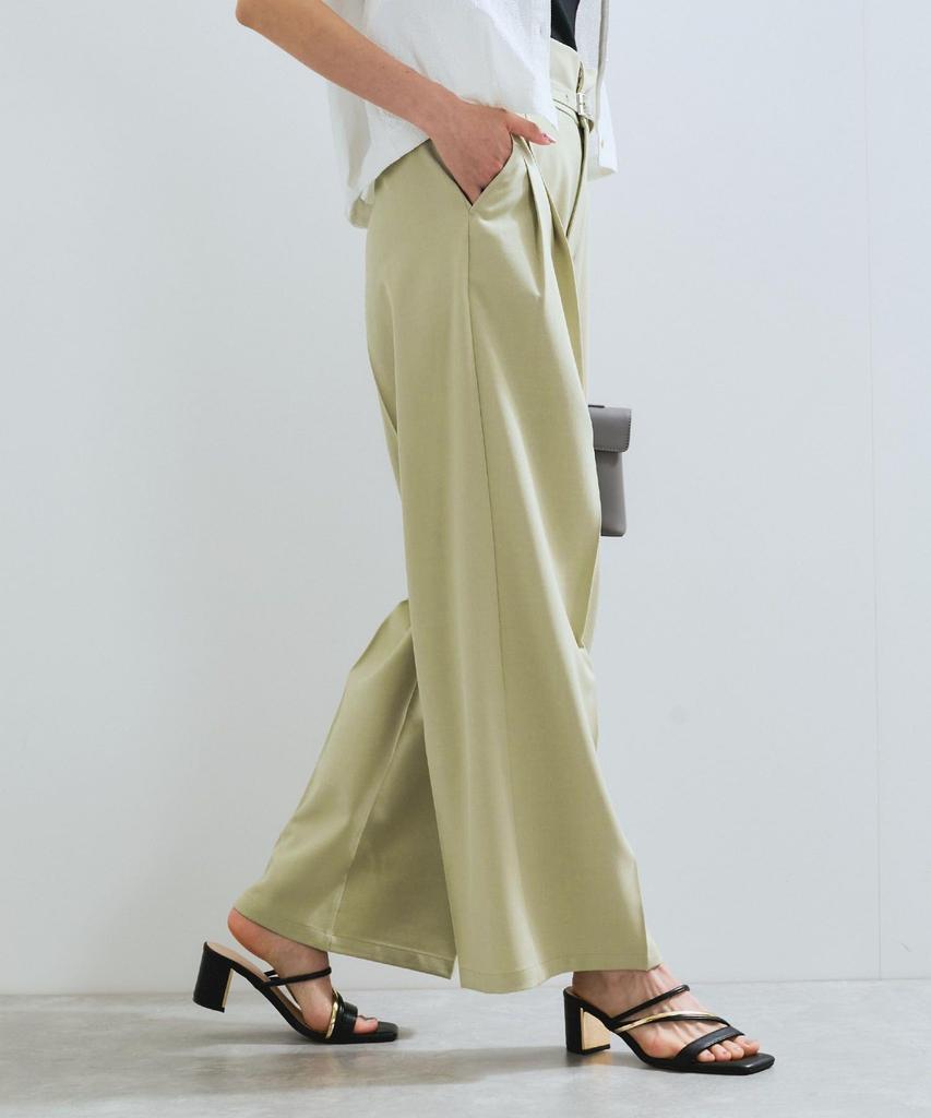 New Color Added to the Belt Detail Tuck Wide Slacks Pants Light Green S [BIS] [Wrinkle-Resistant/Cool Touch] (33)