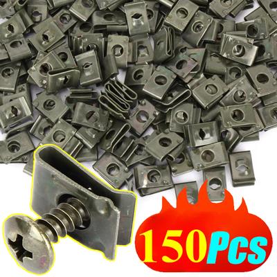 150 stuks auto metalen schroefbevestiging U-type clips anti-roest klembevestiging bumper spatbord bekleding paneelbevestiging boord clip accessoires