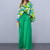 2Pcs/Set Simple Lapel Leaves Print Shirt Long Pants Set Long Sleeve High Waist