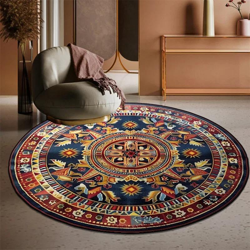 Indian Style Round Carpets Living Room Bedroom Floor Mat Soft Anti-slip Easy To Clean Sofa Rug Yoga Mat Gift Home Decor