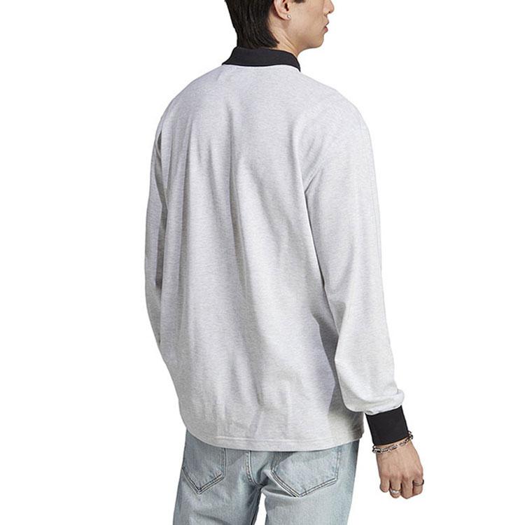 adidas Embroidered Letter Colorblock Loose Long Sleeve Polo Shirt Men Tops Gray IM4585