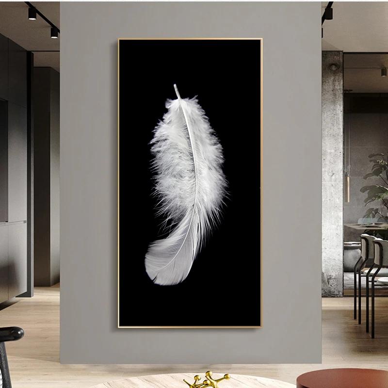 Modern Black White Feather Canvas Painting Scandinavian Posters and Prints Nordic Wall Art Picture for Living Room Decoration